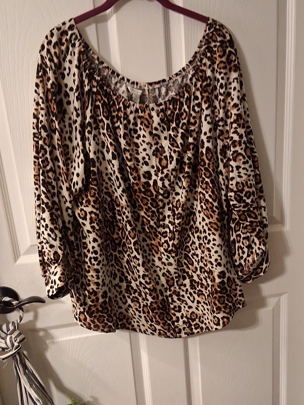 Cato Leopard Print Peasant Blouse - Cream, Brown & Black